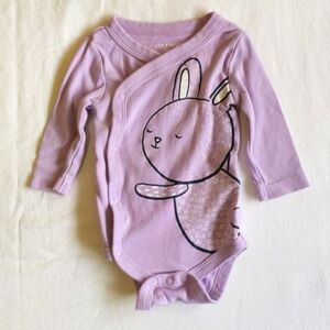 joe fresh purple bunny kimono style long sleeve bodysuit diaper shirt 0-3 baby